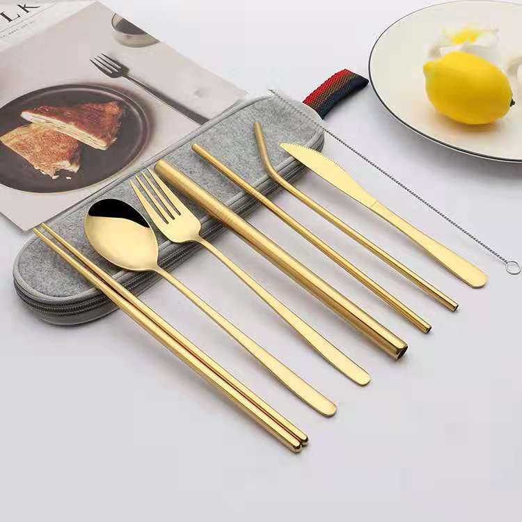 7Pcs/Set Gold Silverware Restaurant Travel Tableware Set Metal Cutlery ...