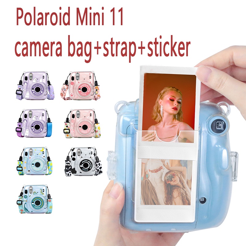 Camera Bag For Polaroid Instax Mini11 Mini 11 Transparent Storage Shell Sling Bag Camera Strap Rope Camera Sticker A Set
