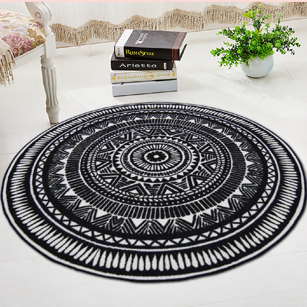60/80/100/120CM Round Soft Fabric Floor Mat Carpet Geometric Living