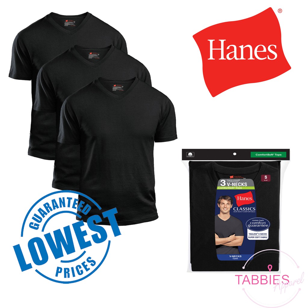 Hanes 3 Pcs Classics V Neck Black T Shirts Shopee Philippines