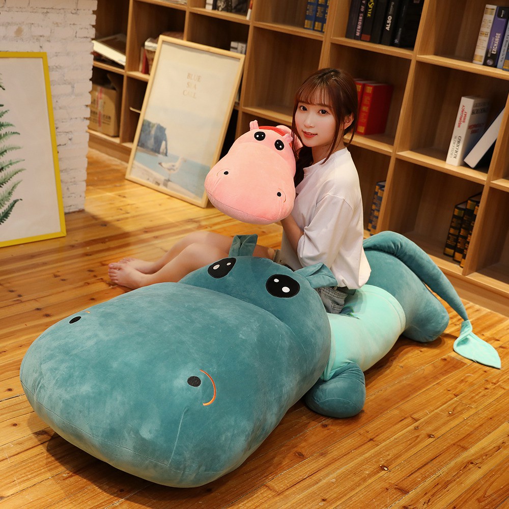 Large hippo plush toy cartoon cute animal stuffed toy girl sleeping ...