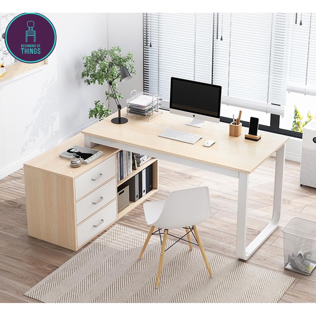 LARSEN 140 CM LShaped Executive Table Desk with Pedestal