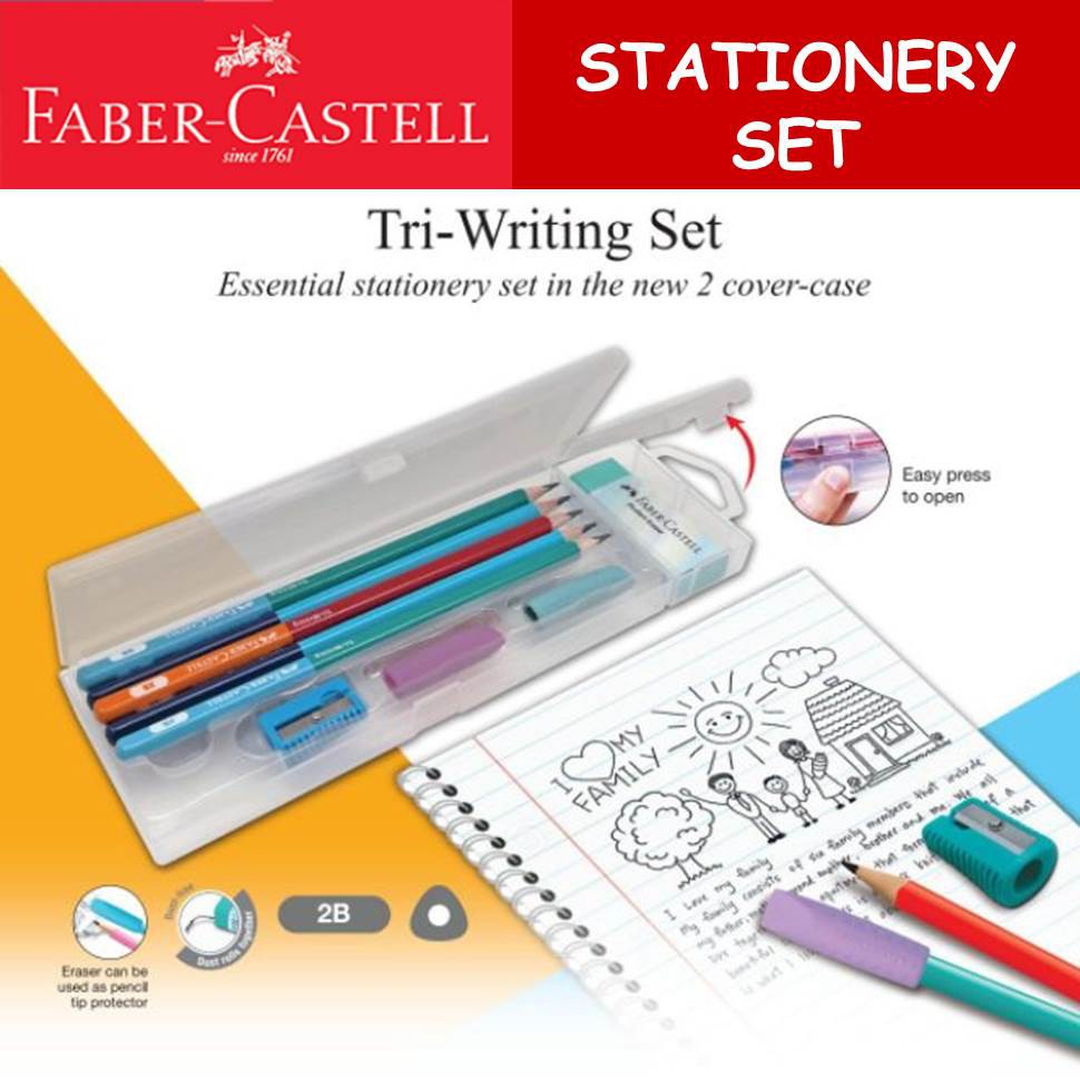 Faber Castell School Stationery Set Tri Writing Set Pencil Eraser Cap