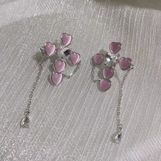 Korean style earrings, heart-shaped, decorated with a dangle chain, beautiful, sweet, cute. #2