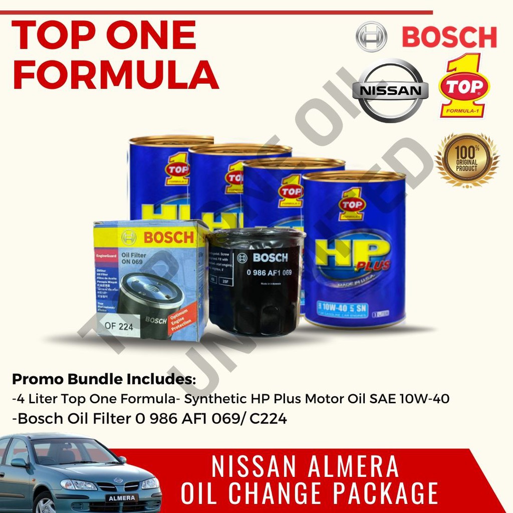 Nissan Almera Oil Change Package Top One Formula BUNDLE-Synthetic HP ...