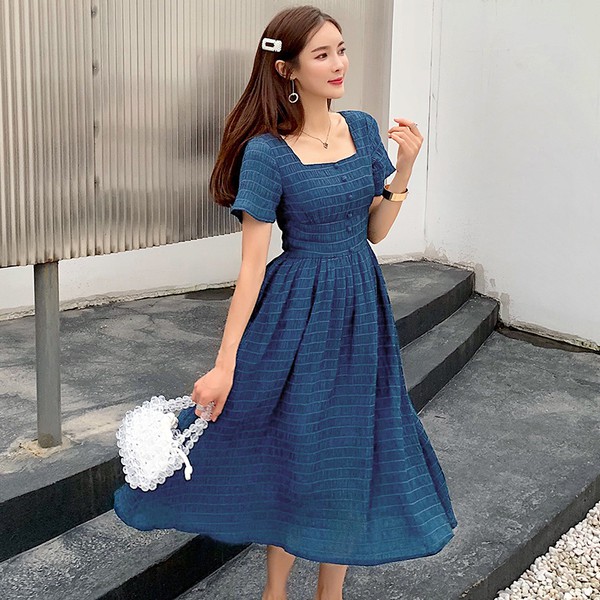 casual long blue dress
