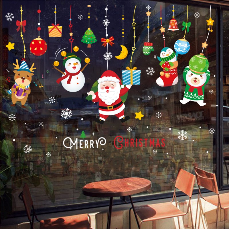 Christmas Window Stickers Santa Claus Elk Merry Decoration For Home Xmas 2022 Navidad Kerst T 4678