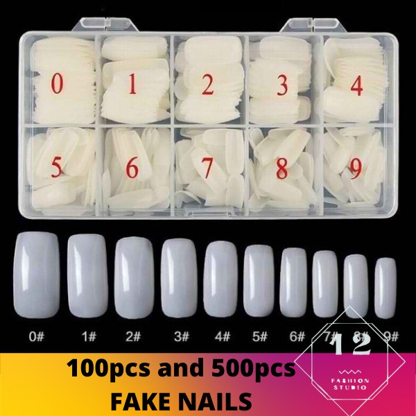 (12)100/500Pcs Fake Nails Full Cover Natural Fake Nail Tips With Box ...