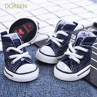 DOREEN Waterproof Pet Booties Cute Pet Denim Shoes Dog Shoes For Small Dogs,Cats Outdoor Anti-slip Casual Style 4pcs/set Breathable Puppy Sneaker/Multicolor