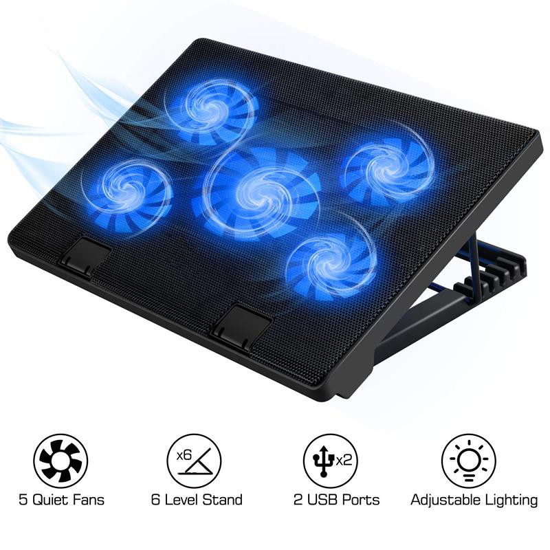 Amazon Com Kerolffu Laptop Cooling Pad Gaming 5fans 15 6inch Laptop Cooler Stand Fan Adjustable Foldable Long Stand Fans Lights Switch With Dimmable Speed For Macbook Air Pro Dell Xps Hp Alienware Notebook Office Products