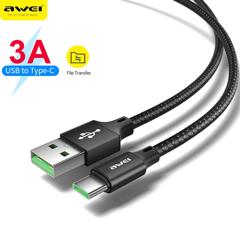 awei-cl-50t-super-fast-charging-3a-type-c-cables-0-6m-cable-type-c-usb