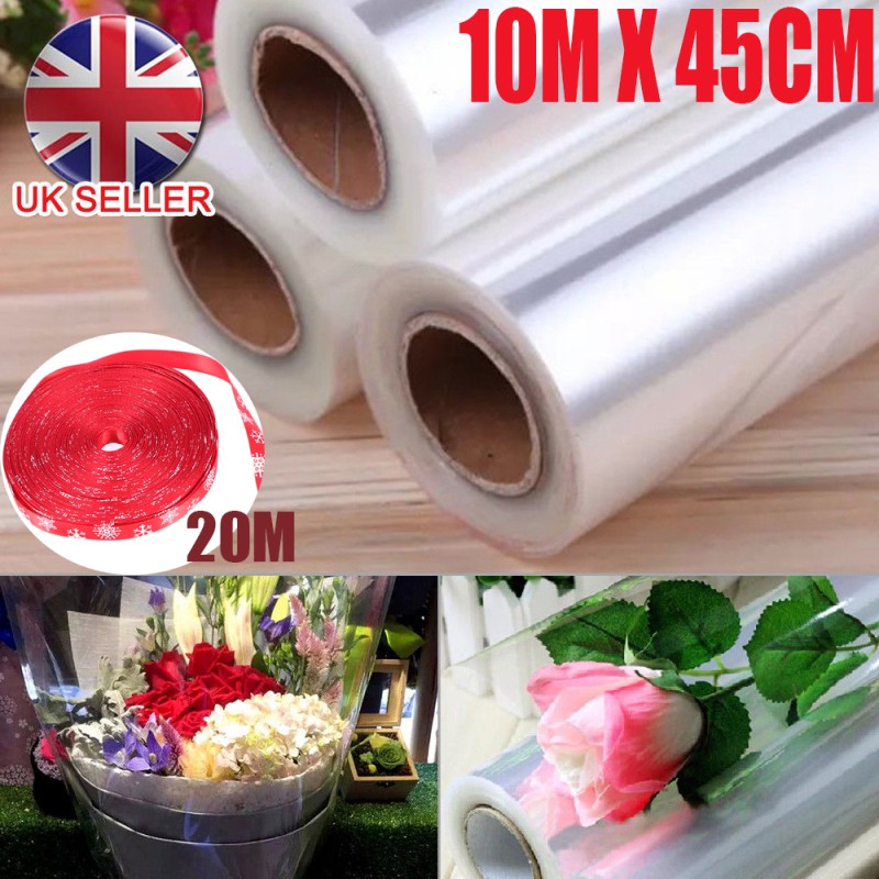 40 micron florist grade Folded bag it Plastics 2m x 80cm White Dot Cellophane Florist Clear Wrap Hamper Flowers / Bouquet Gift Wrapping
