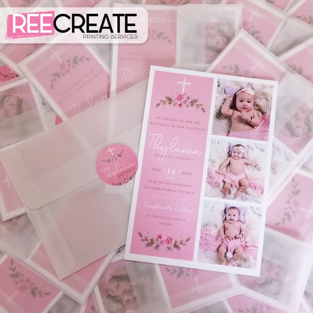 Birthday/Christening Invitation with transparent envelope | Shopee ...