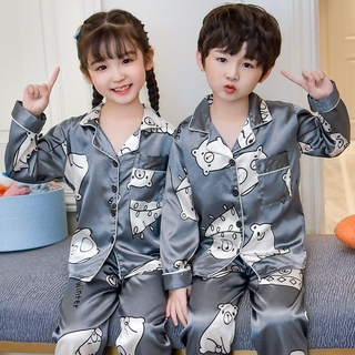 Big White Family Sleepwear Kids Silk Pajamas Set Thin Long Sleeve Terno ...