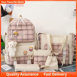 New Style Checked Primary School Student Schoolbag Female Korean Version Trendy Large-Capacity Backp