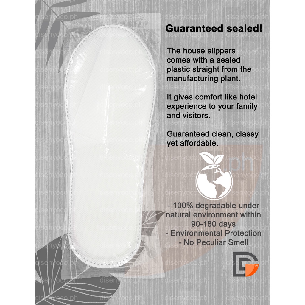 50 pairs of Degradable White Disposable House Slippers Hotel Slippers
