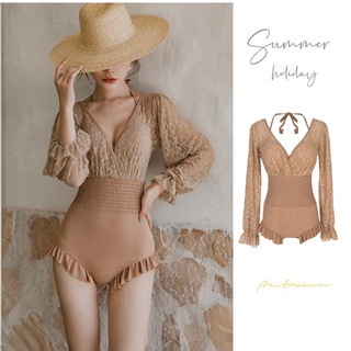 Swimwear swimsuit 2022 New Style Long-Sleeved Summer Korean One-Piece Triangle Slimmer Look Cover Belly Small Breasts Conservative Sunscreen for women