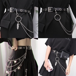 INS Leather Belt Fashion Personality Cutout Punch-free Chain Belt