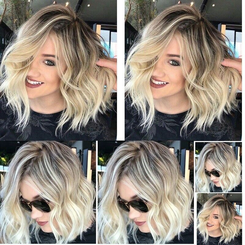 2 Styles Women Ladies Wig Bob Full Natural Short Curly Brown