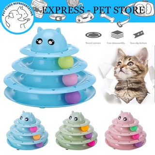 【Pets 】Interactive Toys Cats Four-tier Turntable Pet Intellectual Track Tower Funny Cat Toy