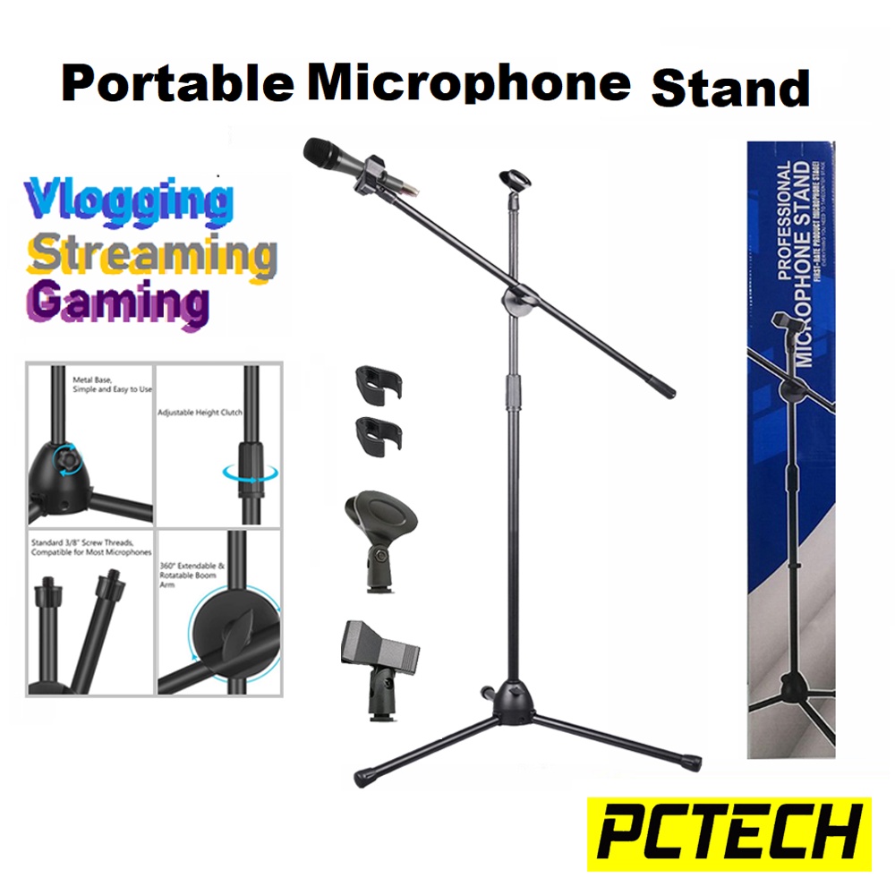Portable Microphone Stand Heavy Duty Adjustable Collapsible Boom Mic
