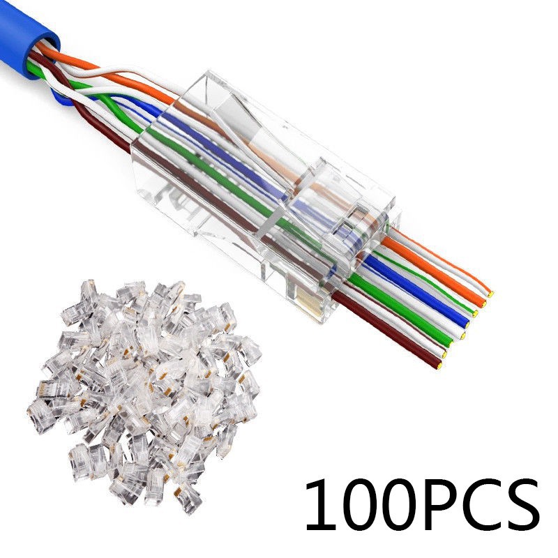 (100pcs) CAT6 Rj45 Passthrough Cat5e Cable Cat 5e Connector