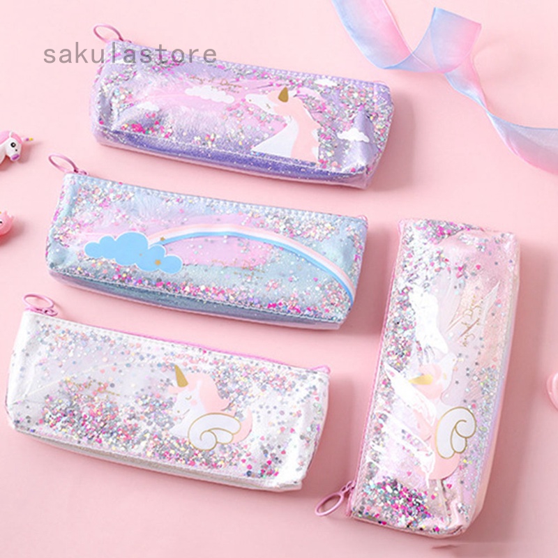 Unicorn Pencil Case Shining Pu Pencilcase School Pen Case Supplies