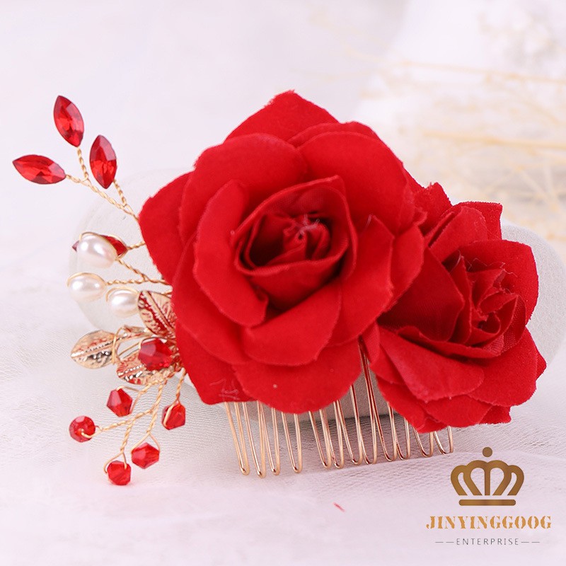 big red flower hair clip