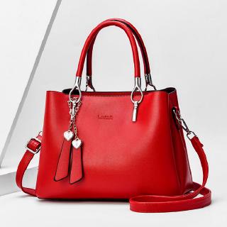 red leather handbag