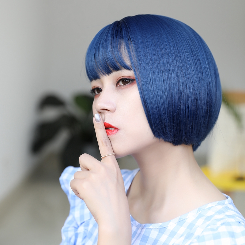 Wig Foggy Blue Female Short Hair Korean Round Face Net Re