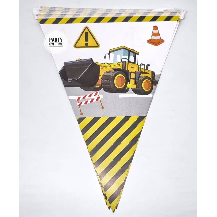 Construction Truck Backhoe Builder Triangle Banderitas Flag Banner ...