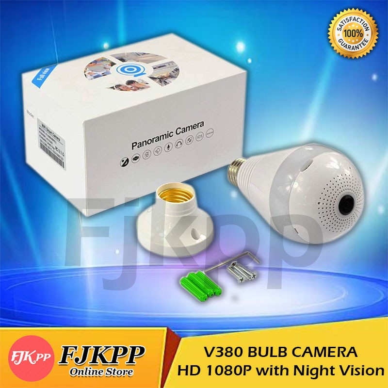 V380 IP CAM Wireless WIFI Panoramic Bulb With Night Vision HD 1080P ...