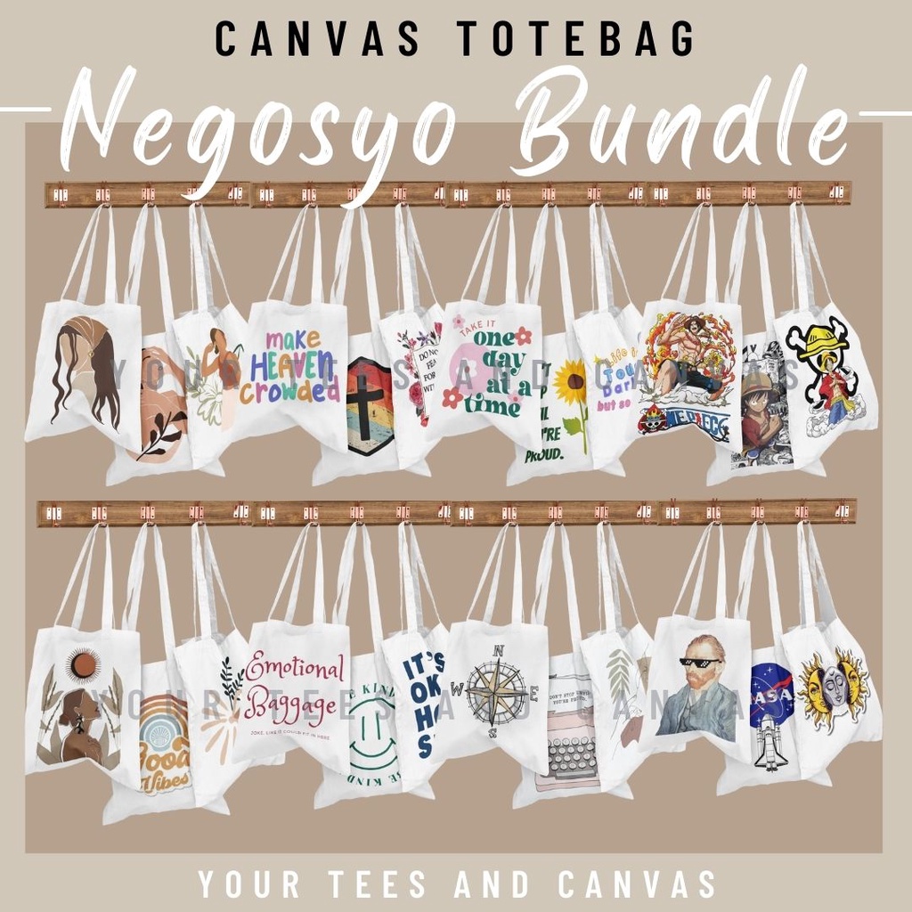 NEGOSYO BUNDLE CANVAS TOTE BAG / RESELLER PACKAGE / WITH ZIPPER / SLING