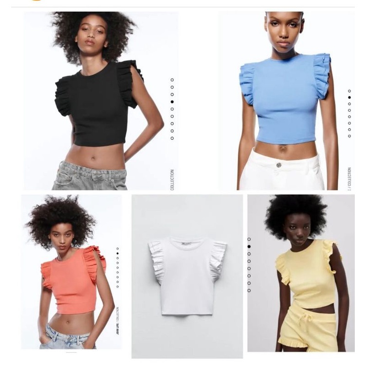 Zara Ribbed Ruffle Sleeve Shopee Philippines