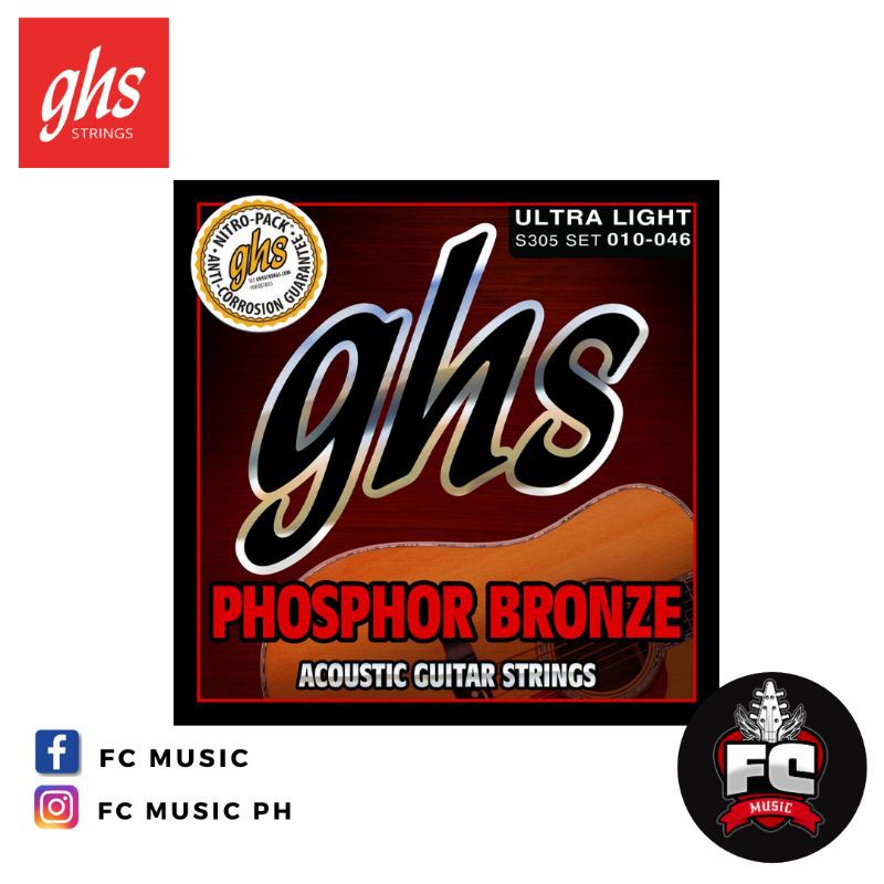 GHS 10 46 Phosphor Bronze Acoustic Guitar Strings S305 Ultra Light(10