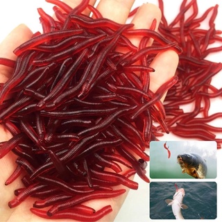 20PCS-100pcs Lifelike Red Worm Soft Lure 35mm Earthworm Fishing Silicone Artificial Bait Fishy Smell Shrimp Additive Bass Carp Baits