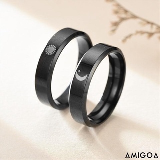【Amigoa】Fashion Black Staineless Steel Ring Simple Moon Sun Couple Ring Trendy Wide Love Rings Promise Rings for Couple Lovely Gifts for Girlfriends BoyFriends Valentine's Day