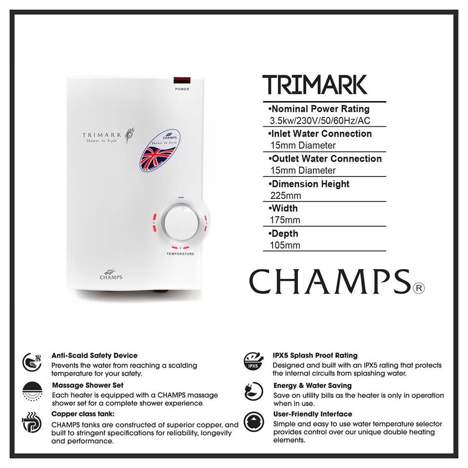 Trimark 3.5 kw Singlepoint Water Heater (White) Shopee Philippines