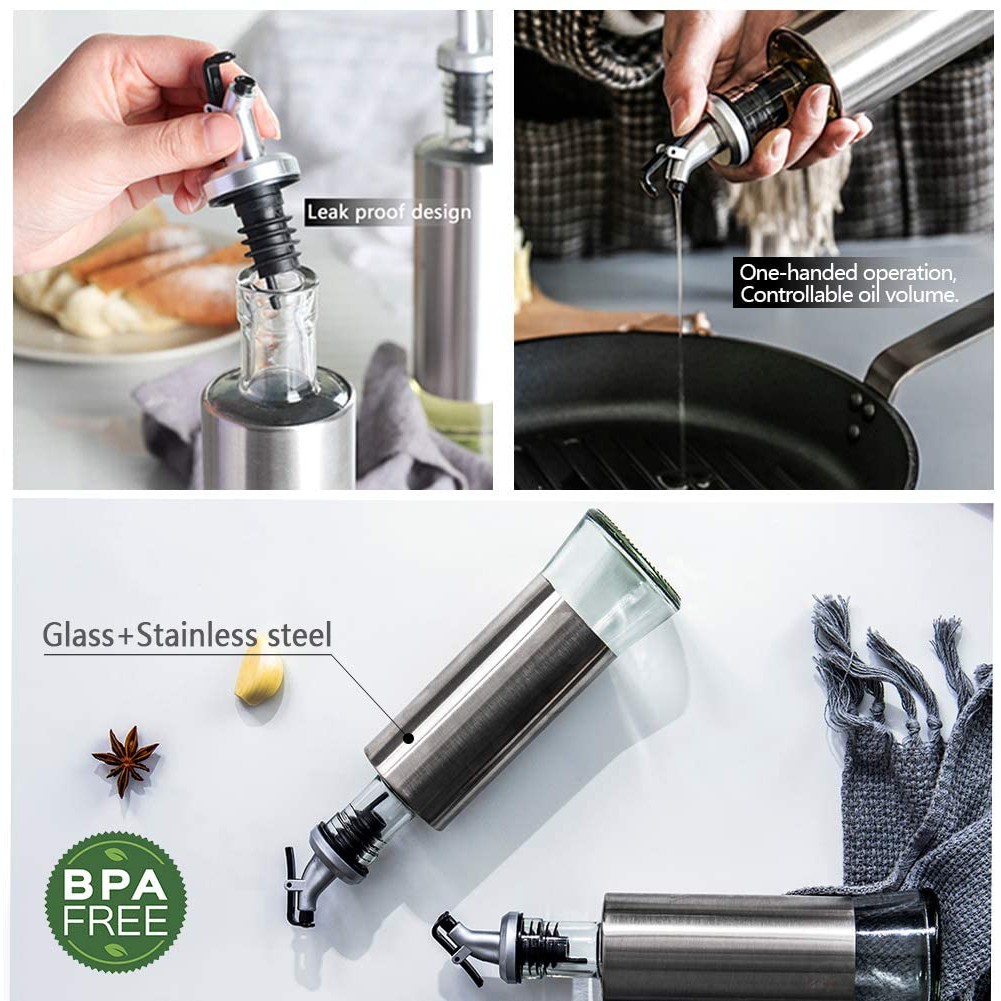 OSCPH Oil Dispenser Bottle, Premium Glass Stainless Steel Liquid