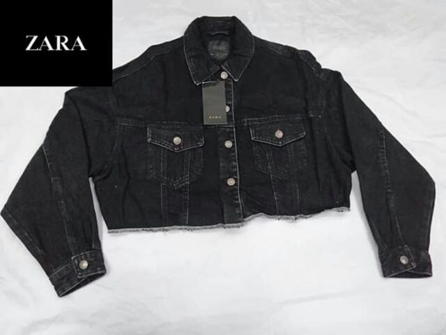zara black cropped denim jacket