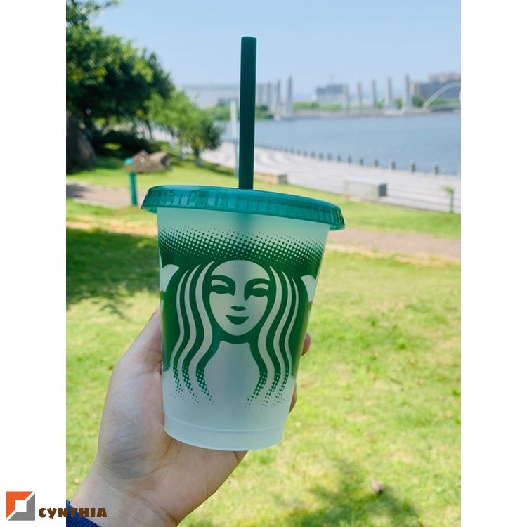 Starbucks straw cup transparent cup green straw children's Straw Cup