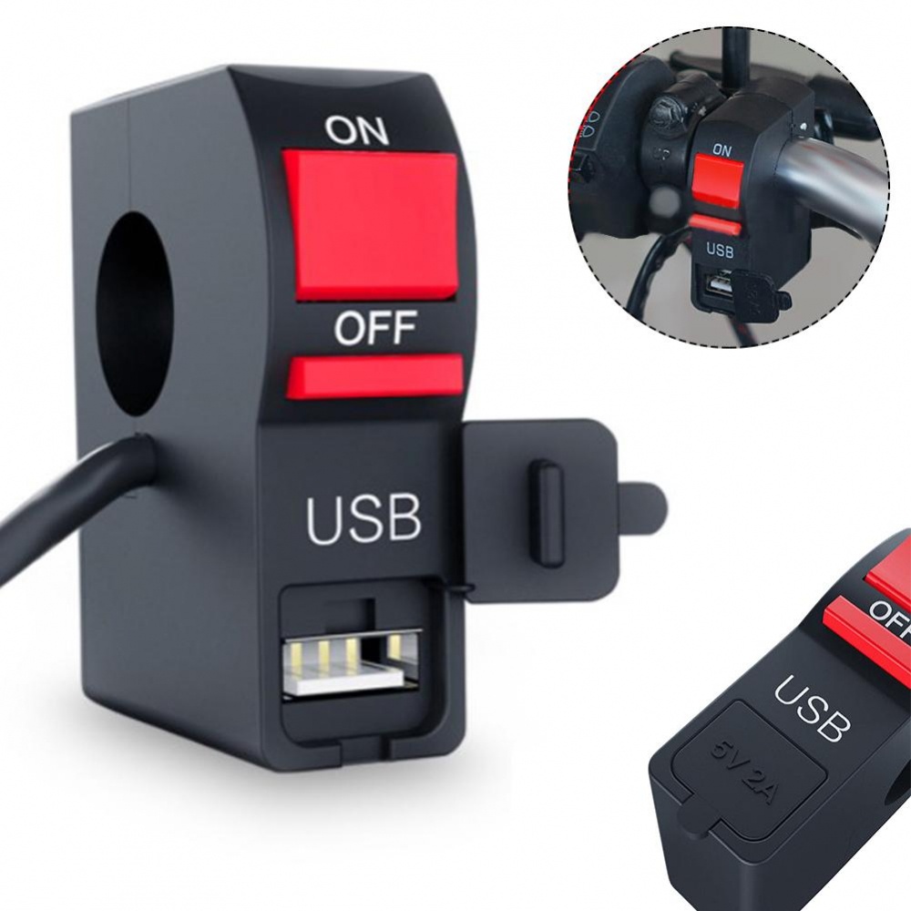 Motorcycle Headlight Switch with Indicator Light Single USB Charger