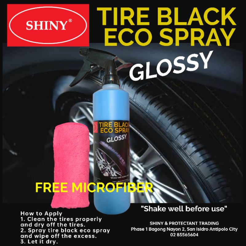 SHINY Tire Black Eco Spray GLOSSY 500ML (FREE MICROFIBER) Shopee