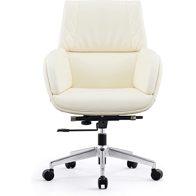 Ergonomic Office Chair, White Leather Executive Chair