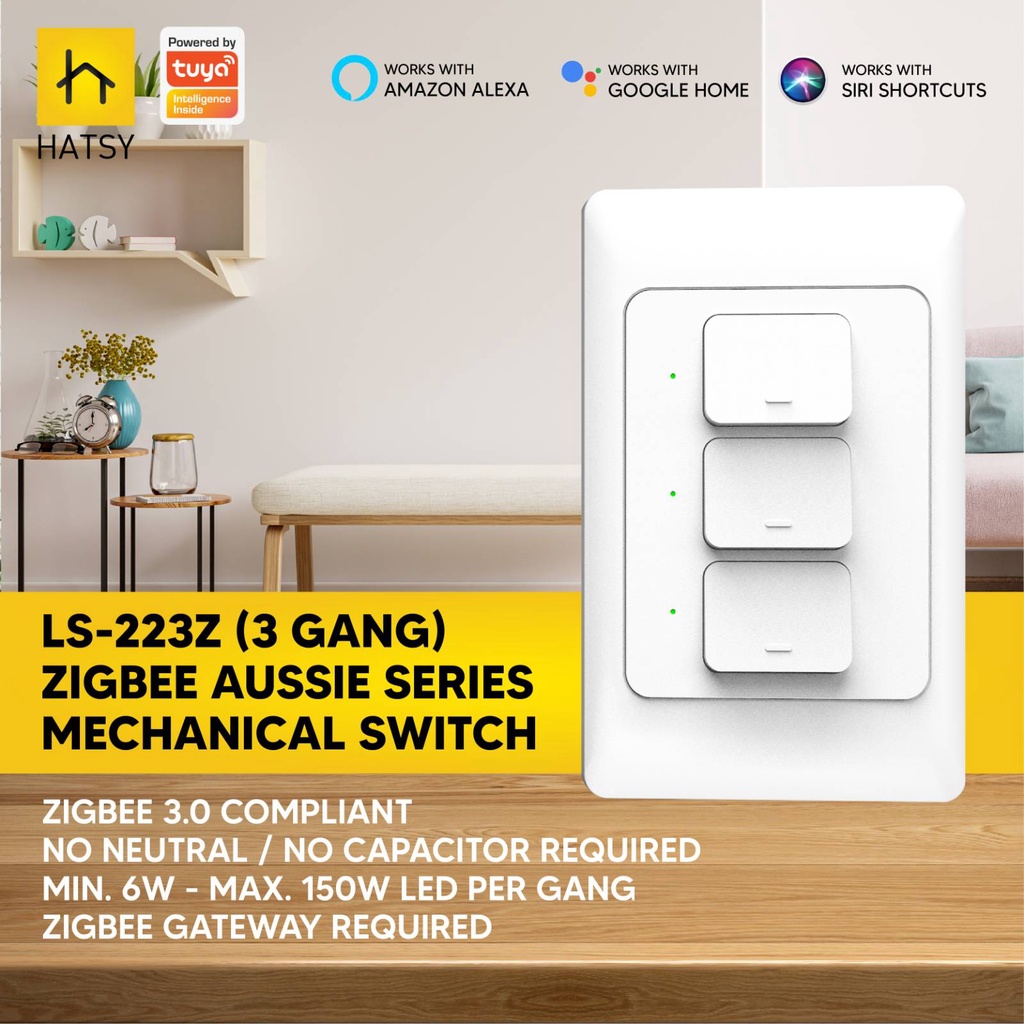 HATSY - 3 GANG ZIGBEE AUSSIE SERIES MECHANICAL SWITCH NO NEUTRAL ...