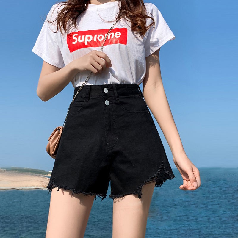 High Waist Denim Shorts Women Loose Korean Version Of The 21 New Summer Black Is Thin Net Red A Shopee Philippines
