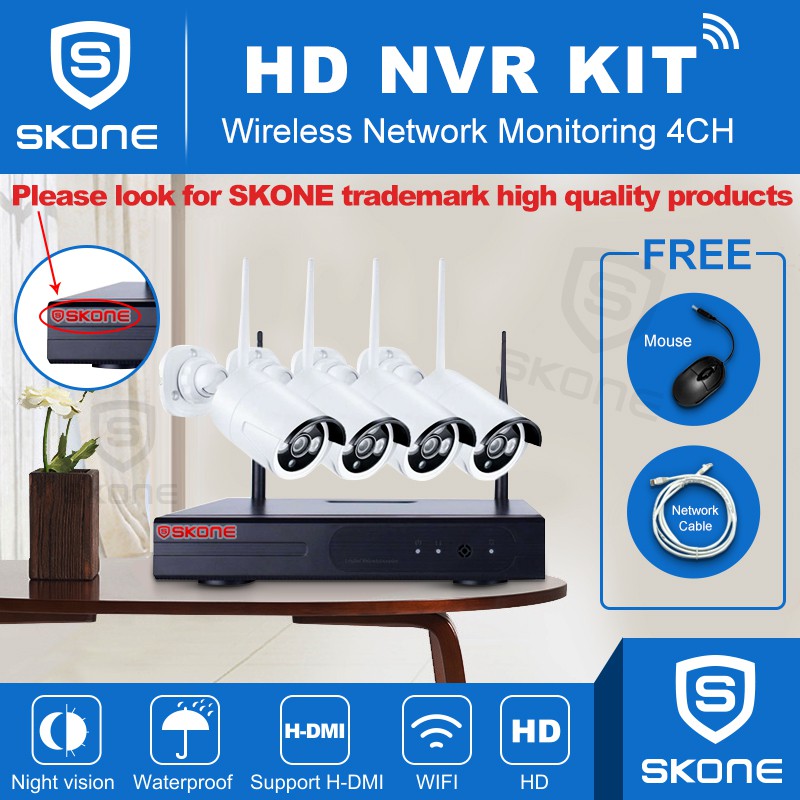 NVR KIT CCTV IP CAMERA HD 720P 4 Channel Outdoor Wireless WiFi CCTV
