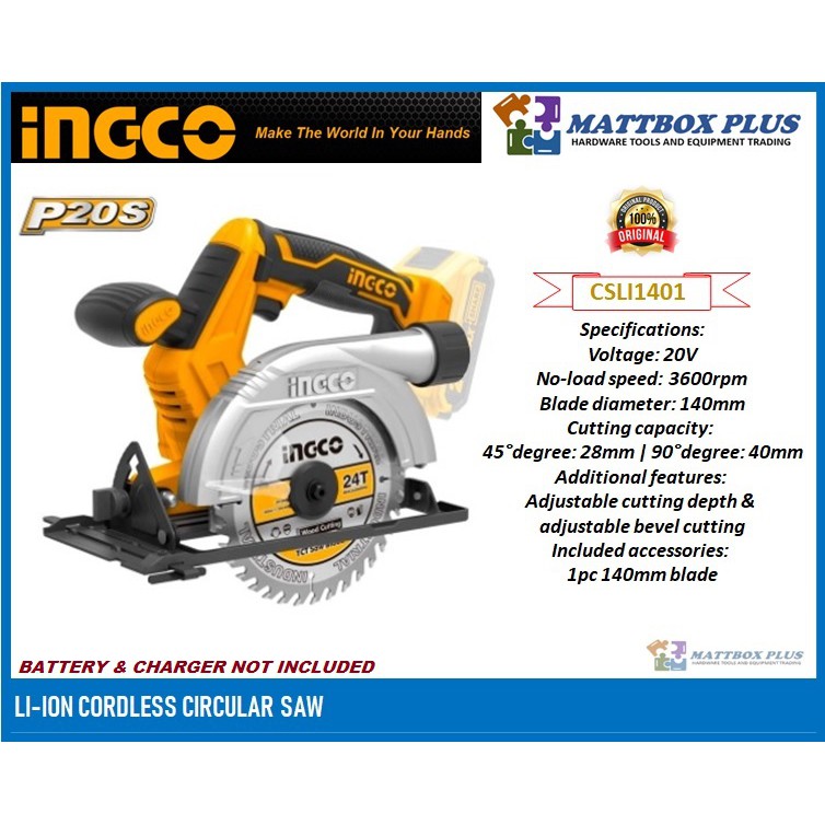  INGCO  CORDLESS CIRCULAR SAW CSLI1401  Shopee Philippines