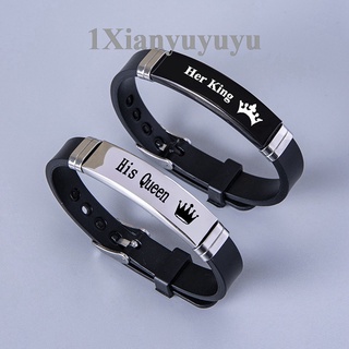 XYY 2 Pcs/Set Trendy Sport Silicone Couple Bangle Black White Crown Her King His Queen Stainless Steel Bracelet