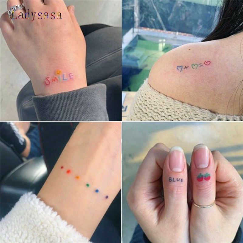 Ld 30pcs New Fashion Colorful Tattoo Sticker Rainbow Smiley Cute Love Heart Bracelet Bear Shopee Philippines